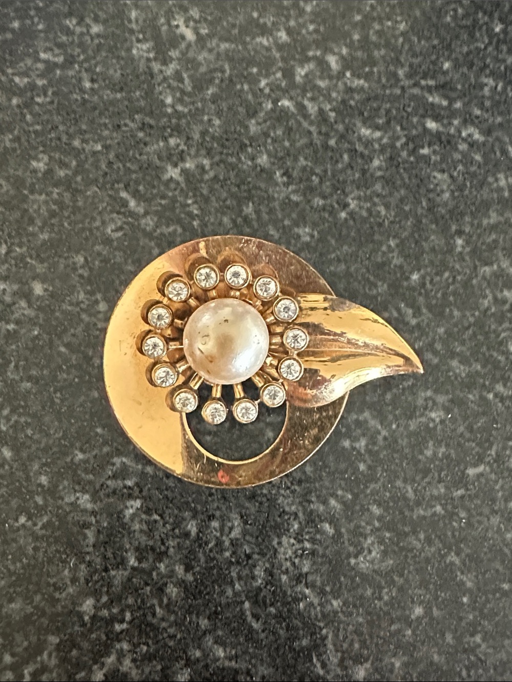 Coro Gold-Tone Faux Pearl and Crystal Floral Brooch